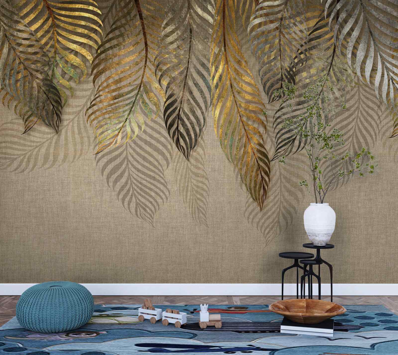 Papier peint feuilles de palmier d'or