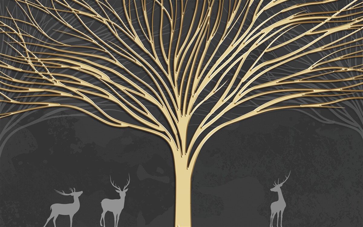 Papier peint arbre abstrait en or