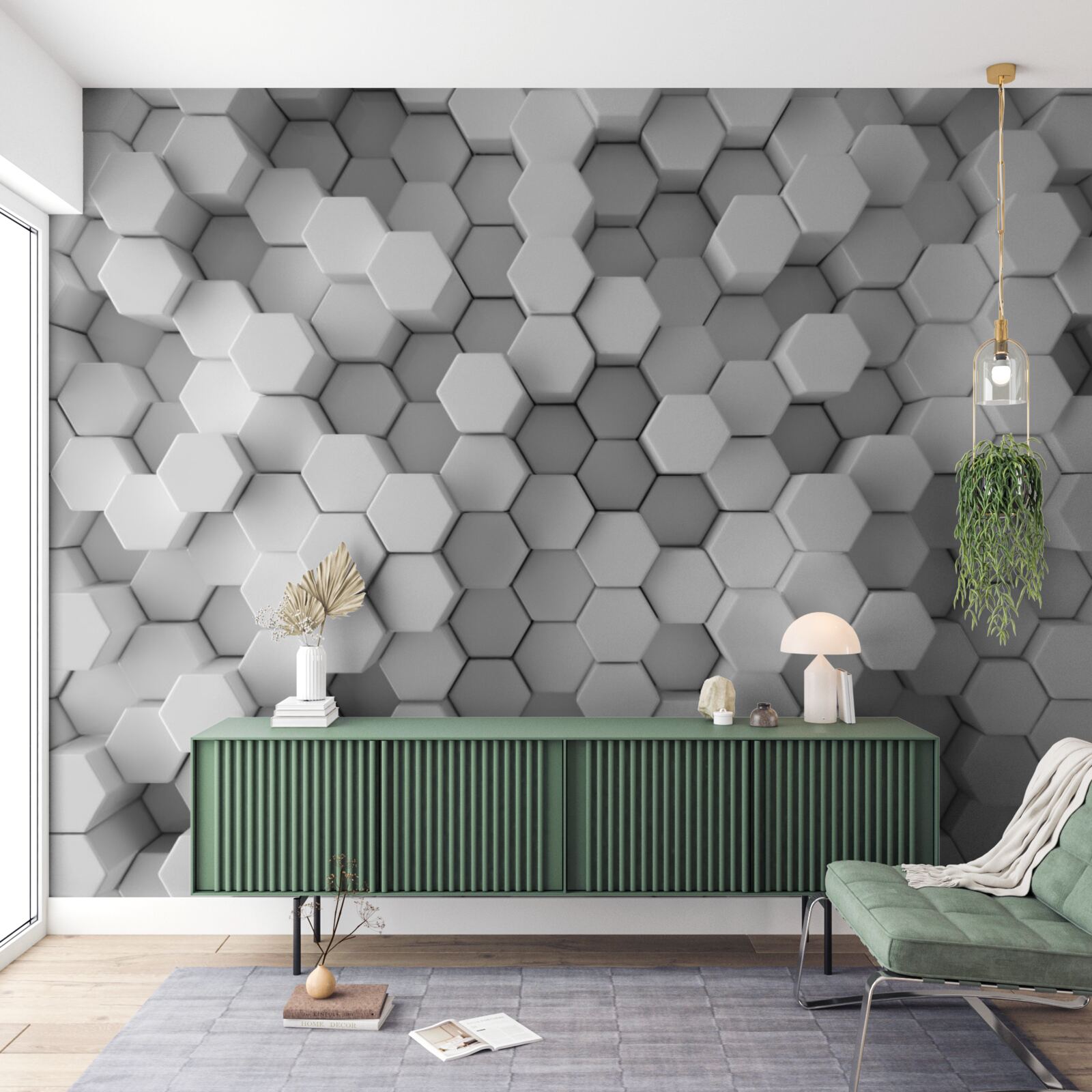 Papier peint grandes formes hexagonales