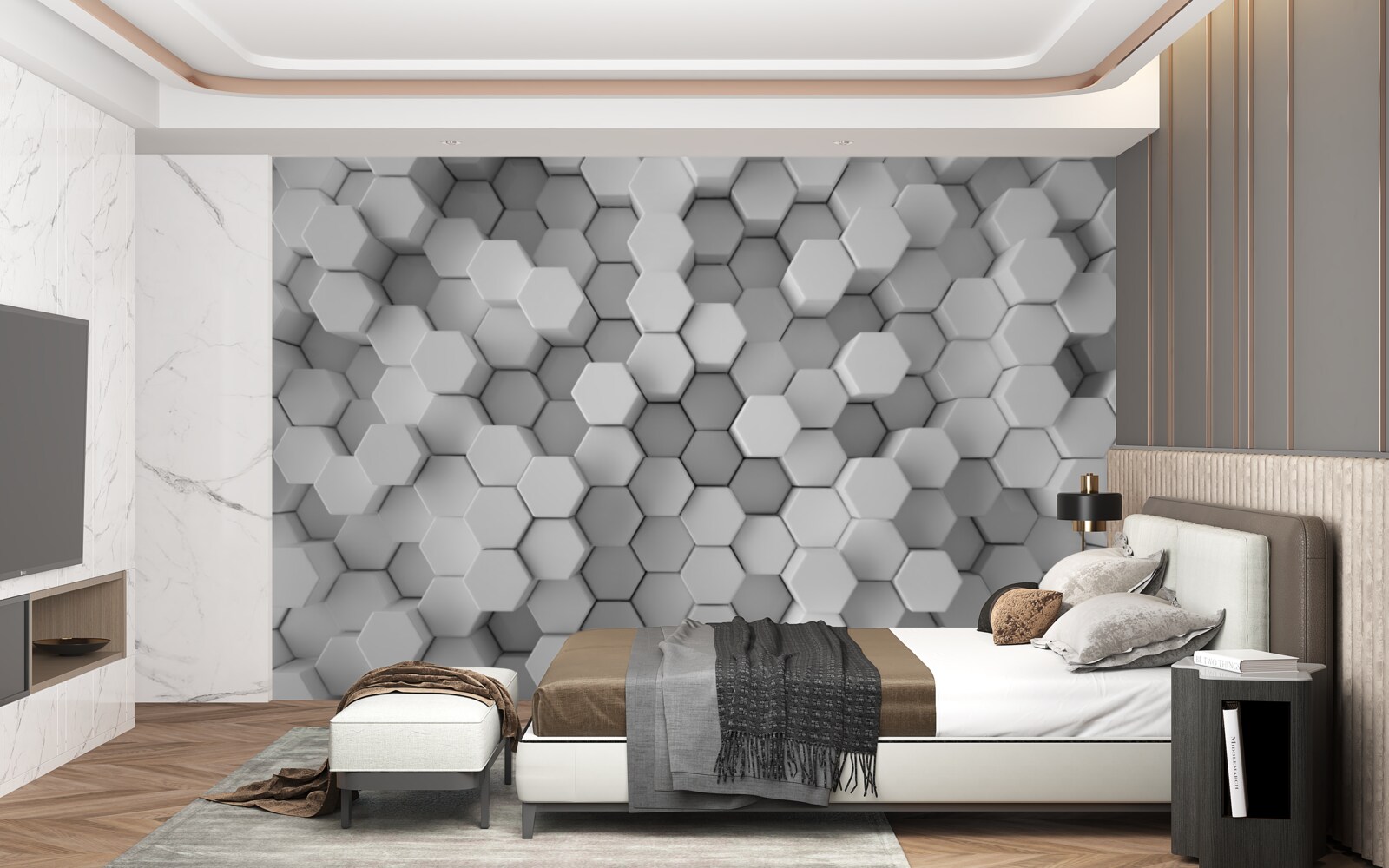 Papier peint grandes formes hexagonales
