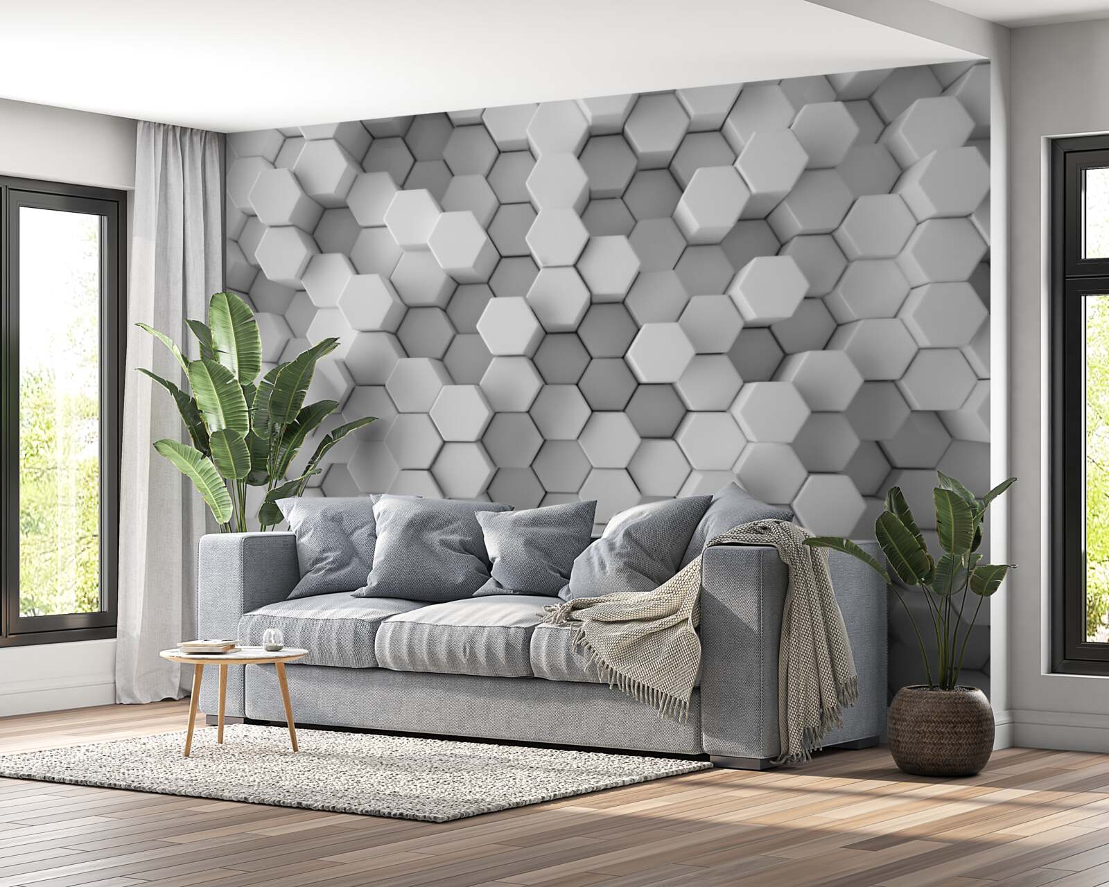 Papier peint grandes formes hexagonales