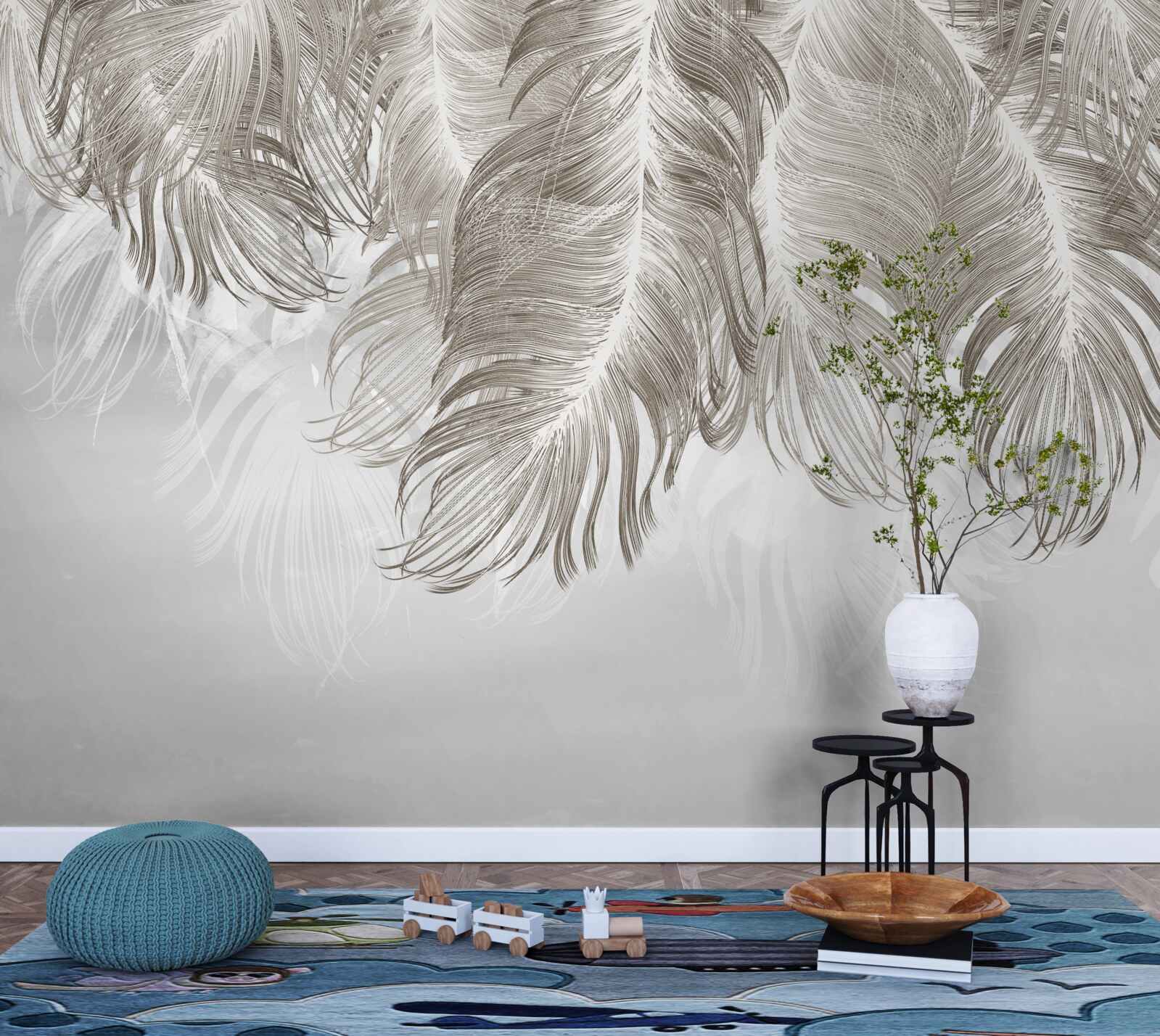 Papier peint plumes brunes