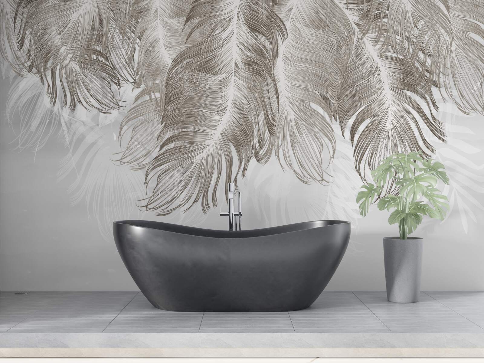 Papier peint plumes brunes