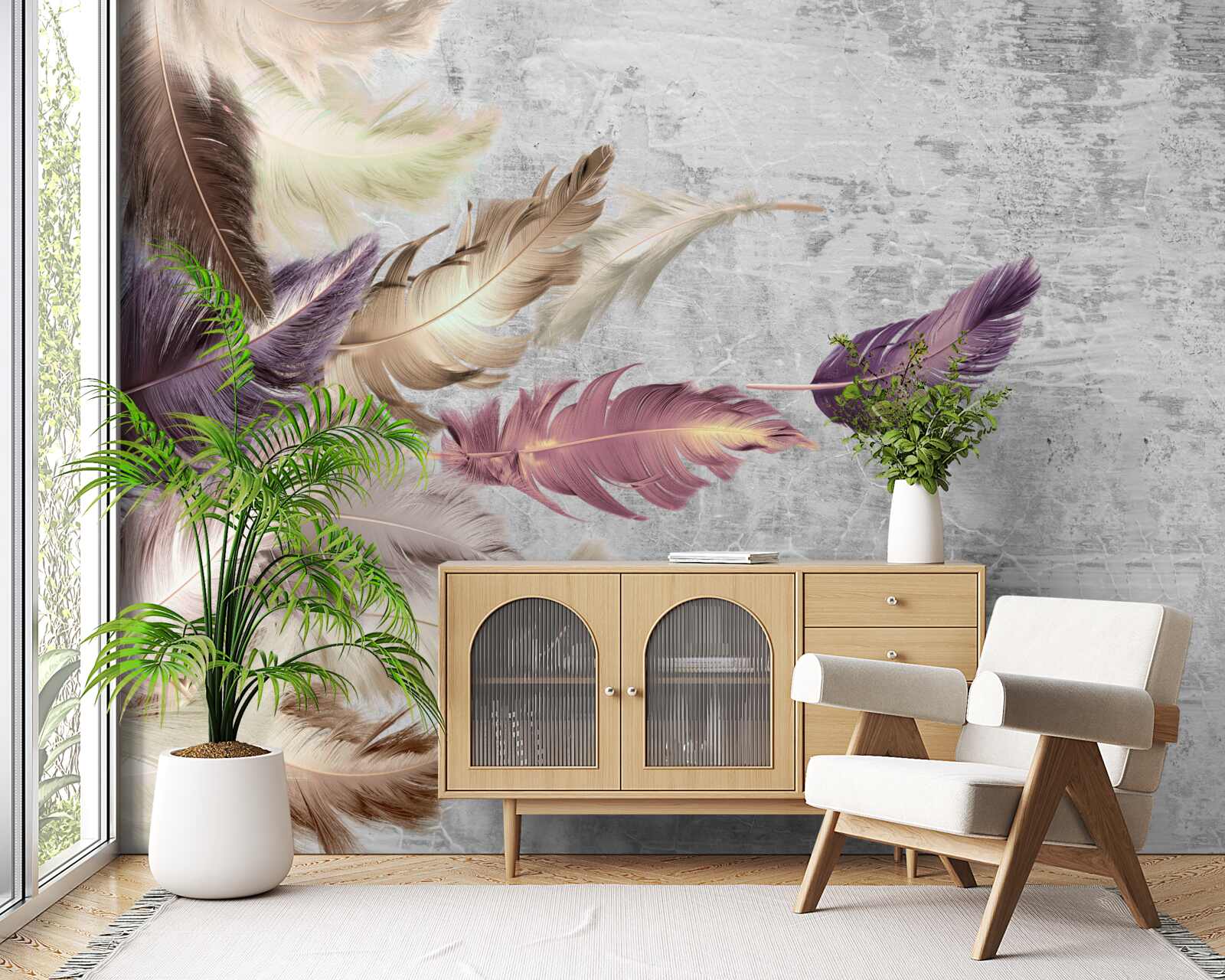 Papier peint plumes flottant dans l'air