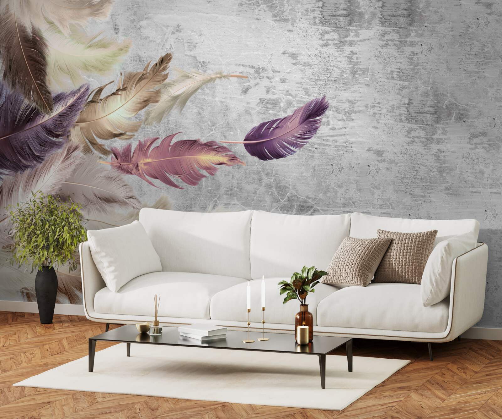Papier peint plumes flottant dans l'air