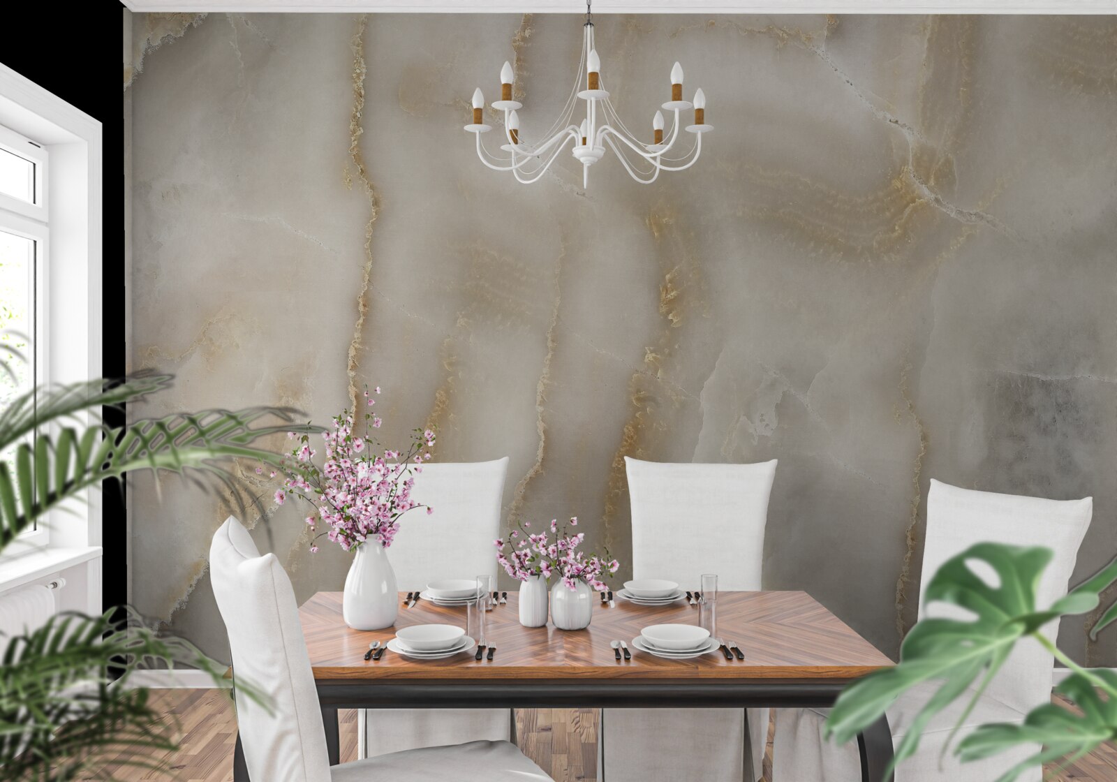 Papier peint Mur décoré de marbre beige