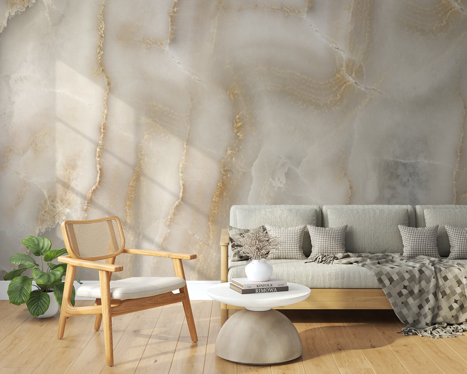 Papier peint Mur décoré de marbre beige