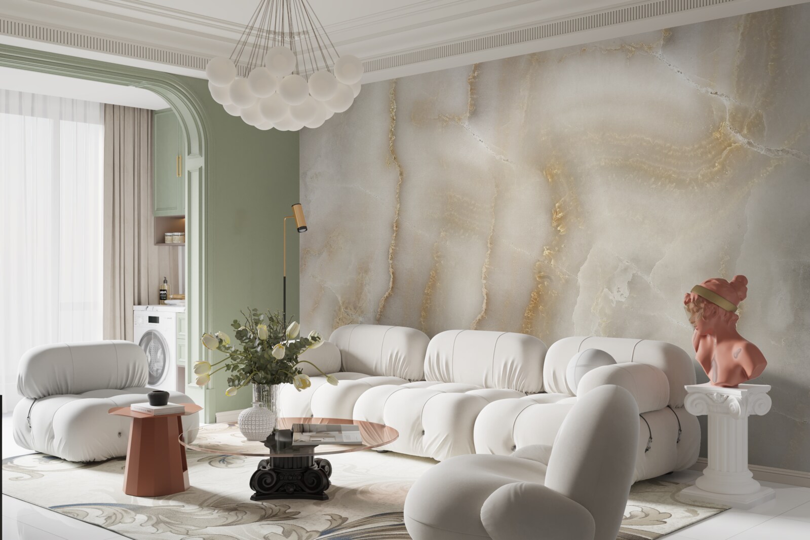 Papier peint Mur décoré de marbre beige