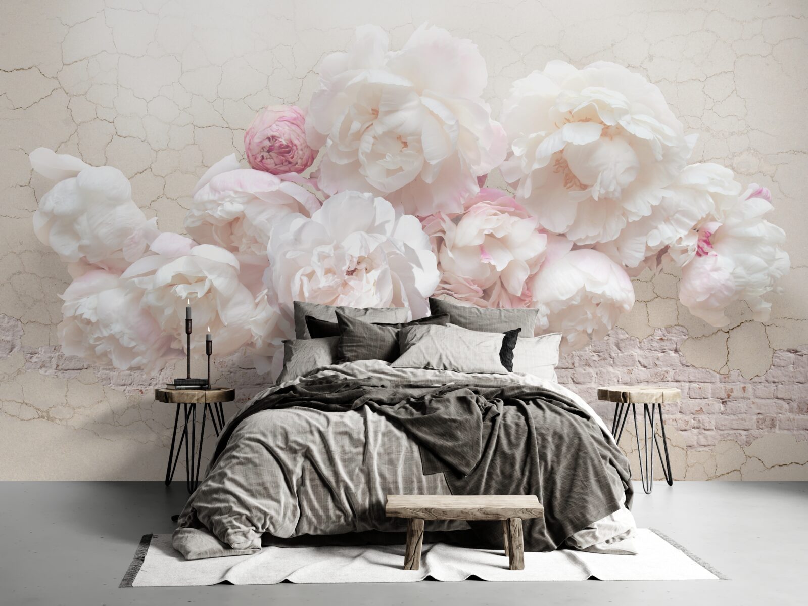 Papier peint Des pivoines blanches comme neige, caressant avec tendresse