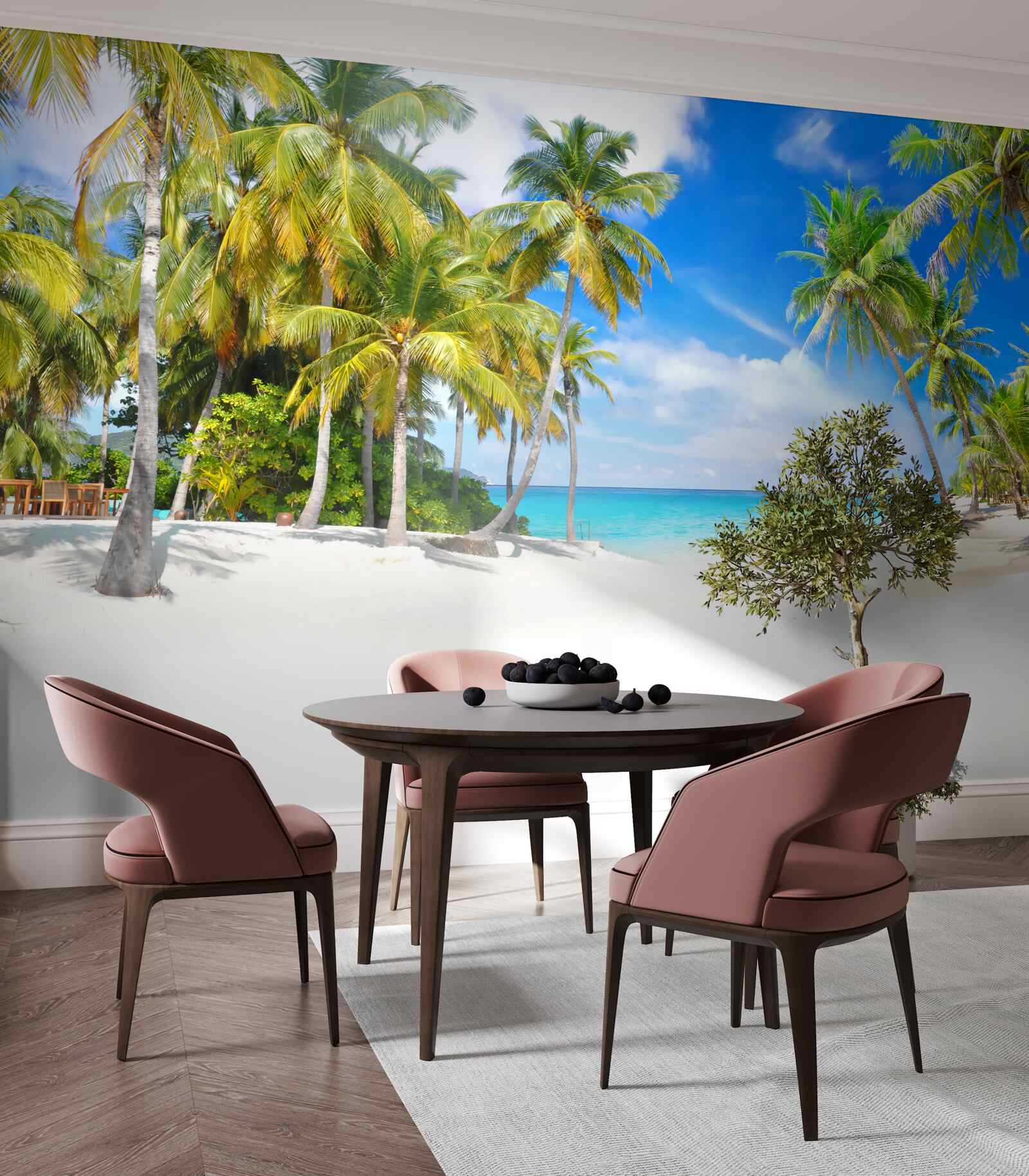 Papier peint une plage parsemée de palmiers