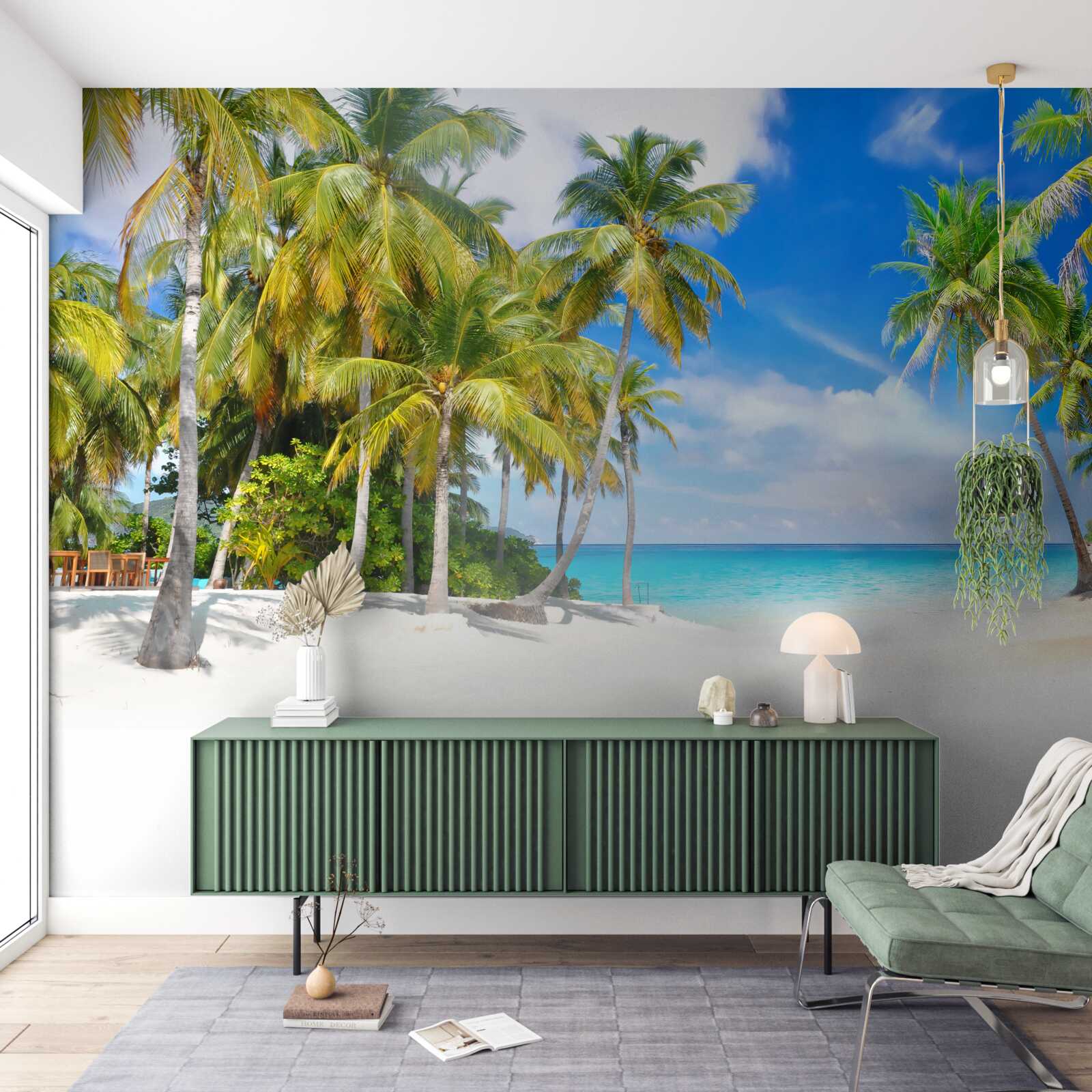 Papier peint une plage parsemée de palmiers