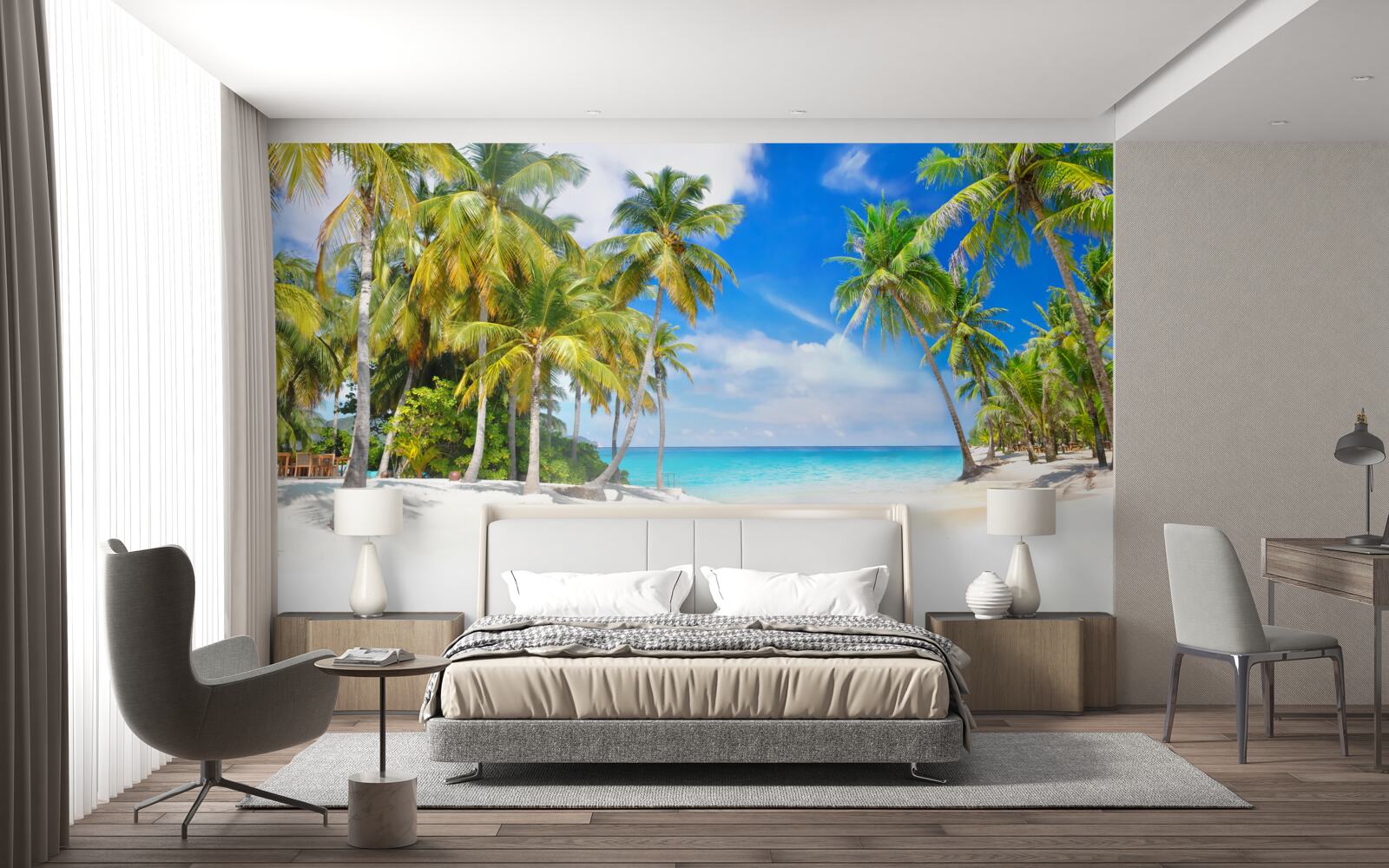 Papier peint une plage parsemée de palmiers