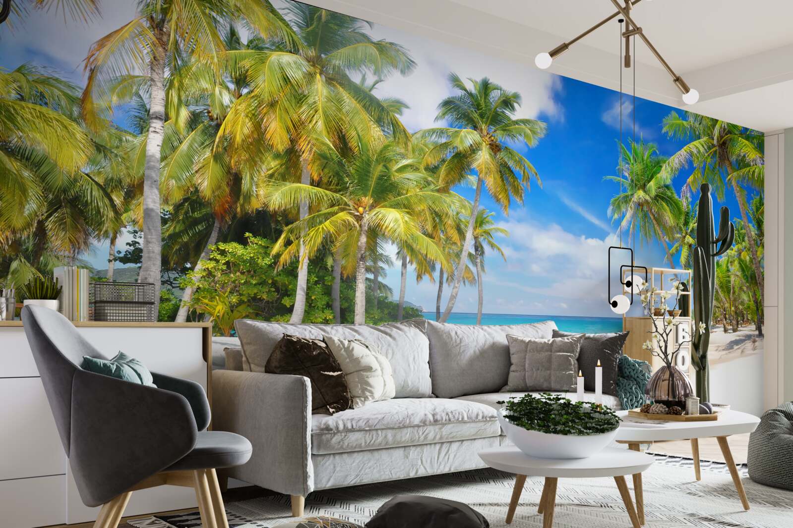 Papier peint une plage parsemée de palmiers