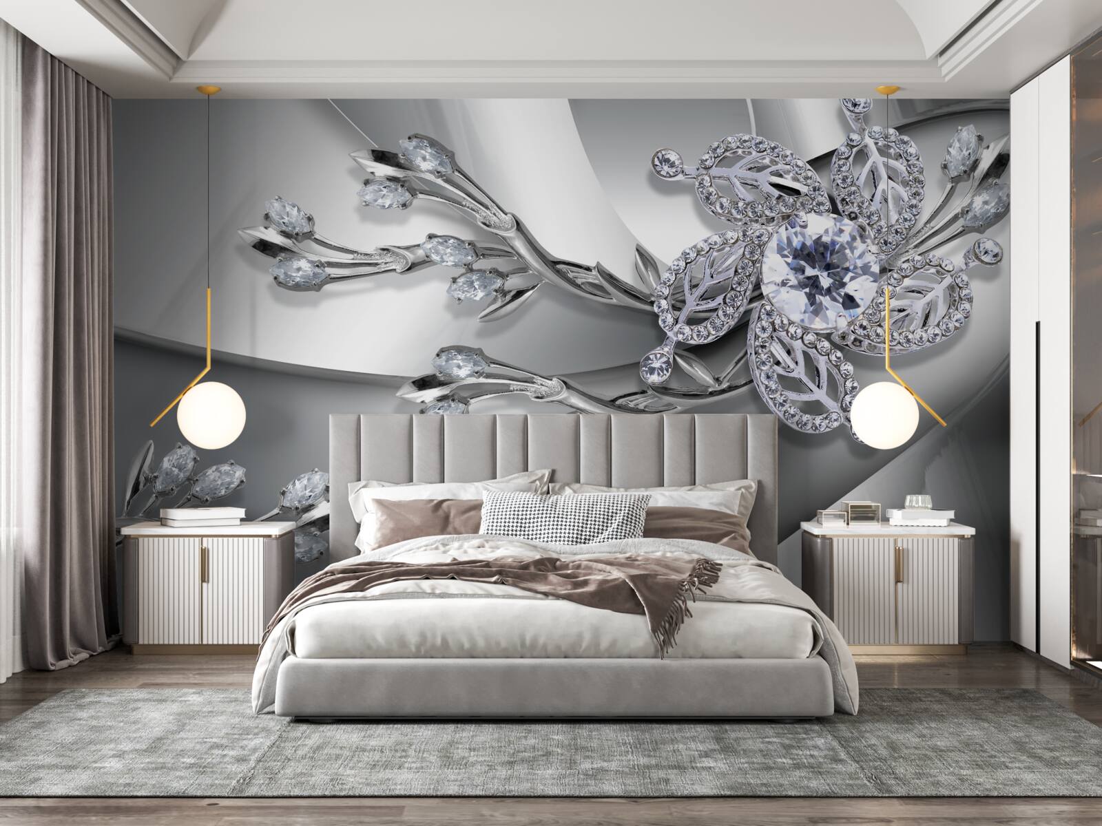 Papier peint fleurs de diamant