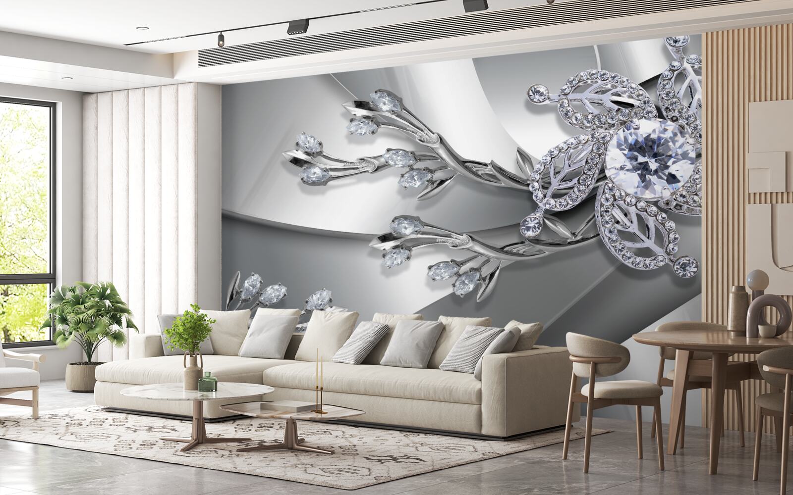 Papier peint fleurs de diamant