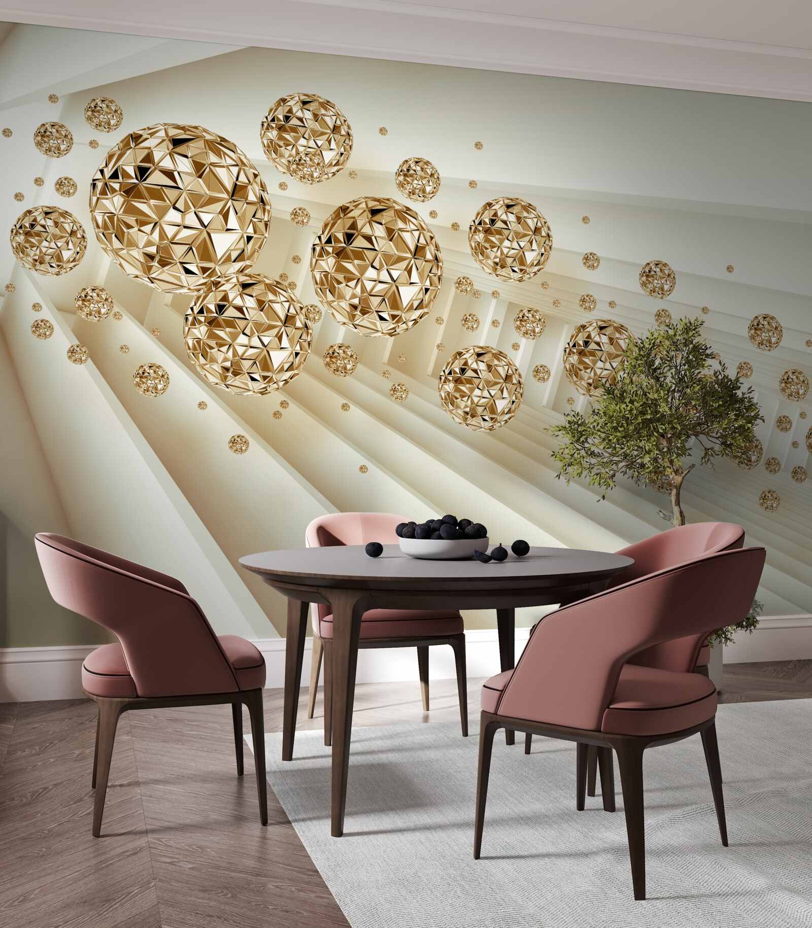 Papier peint boules d'or