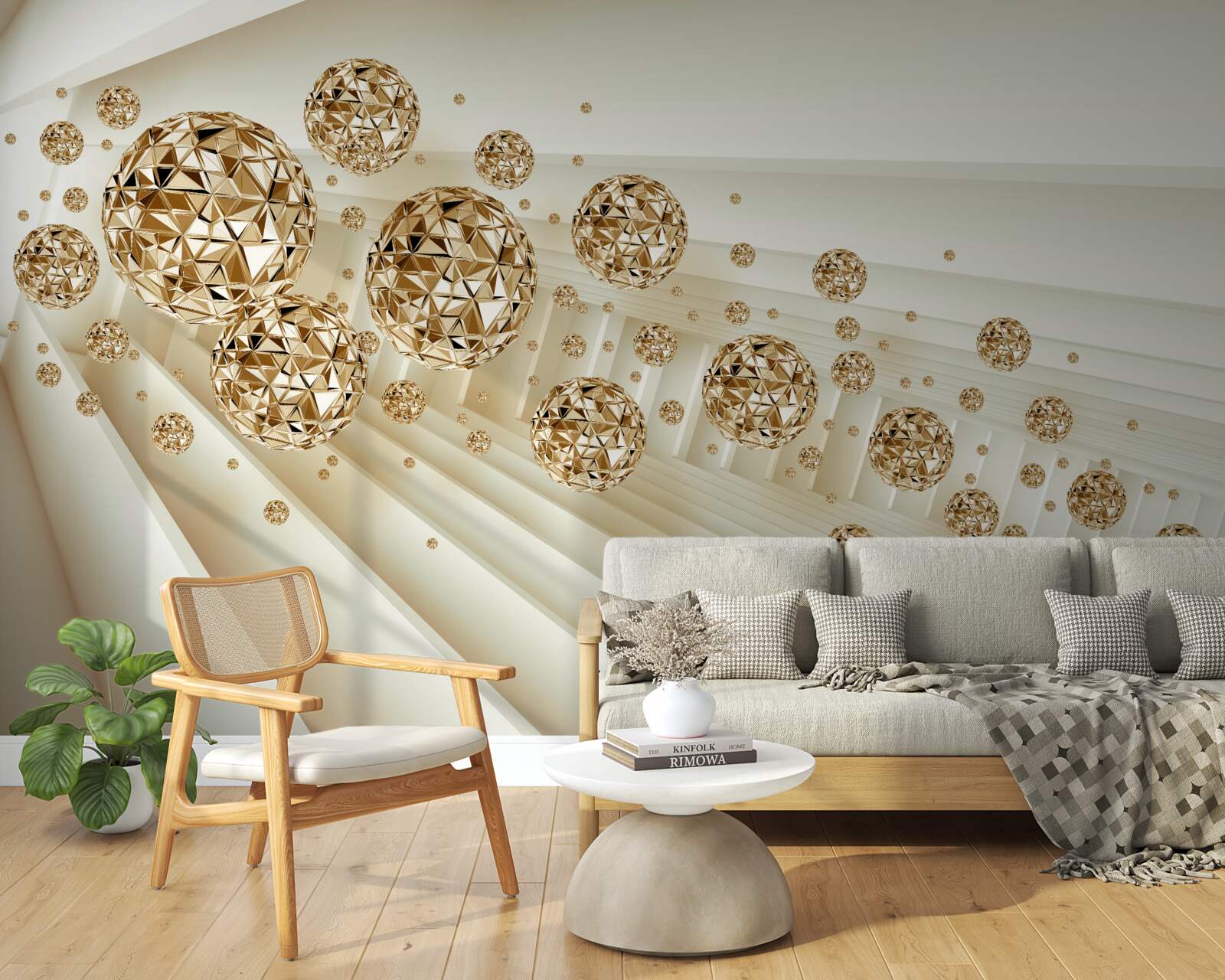 Papier peint boules d'or