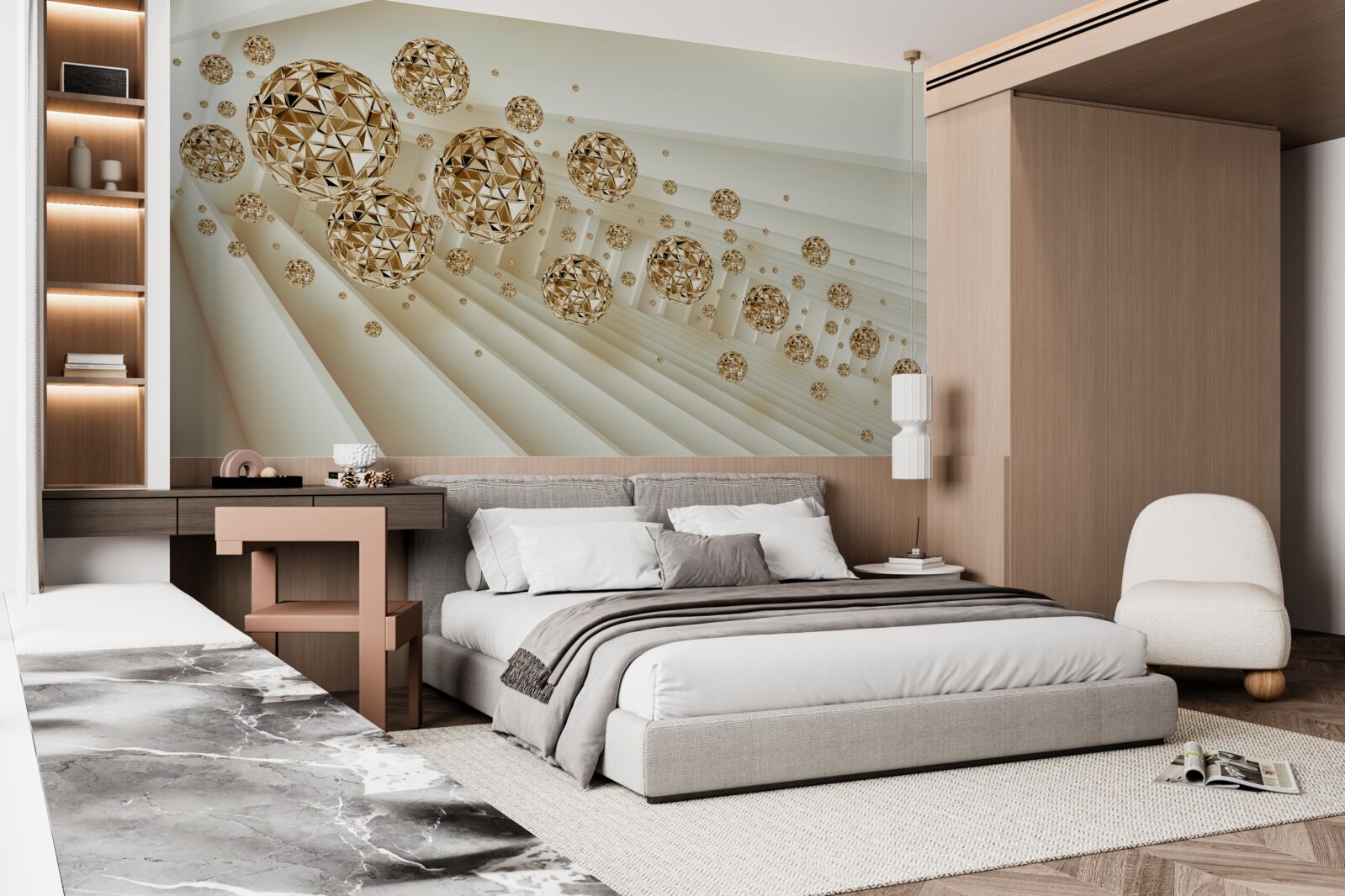 Papier peint boules d'or