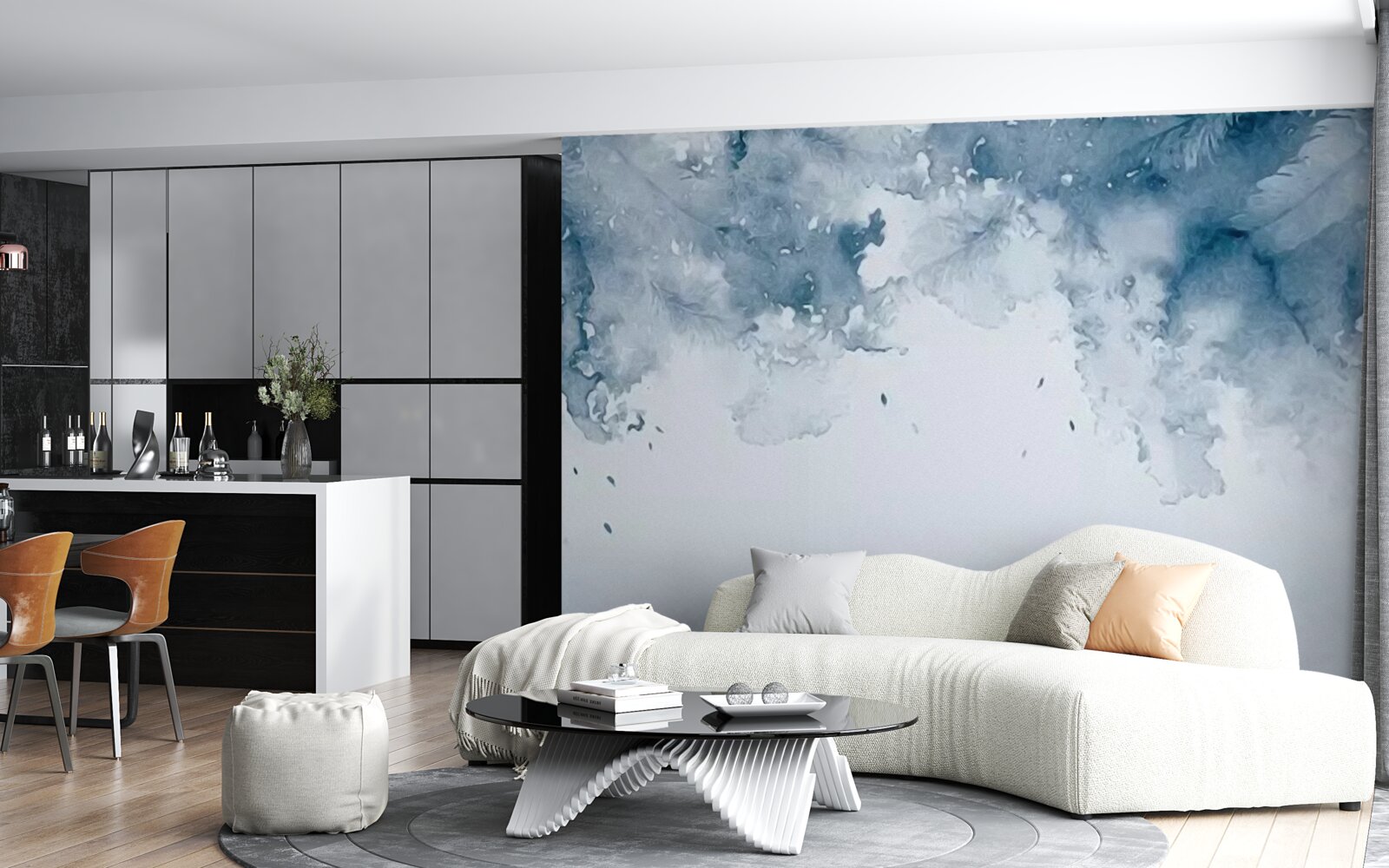 Papier peint mur bleu