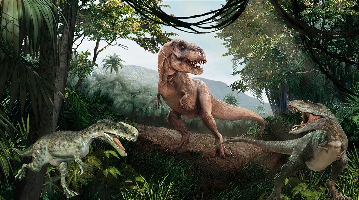 Papier peint vélociraptor, lézard de l'aube et lézard préhistorique
