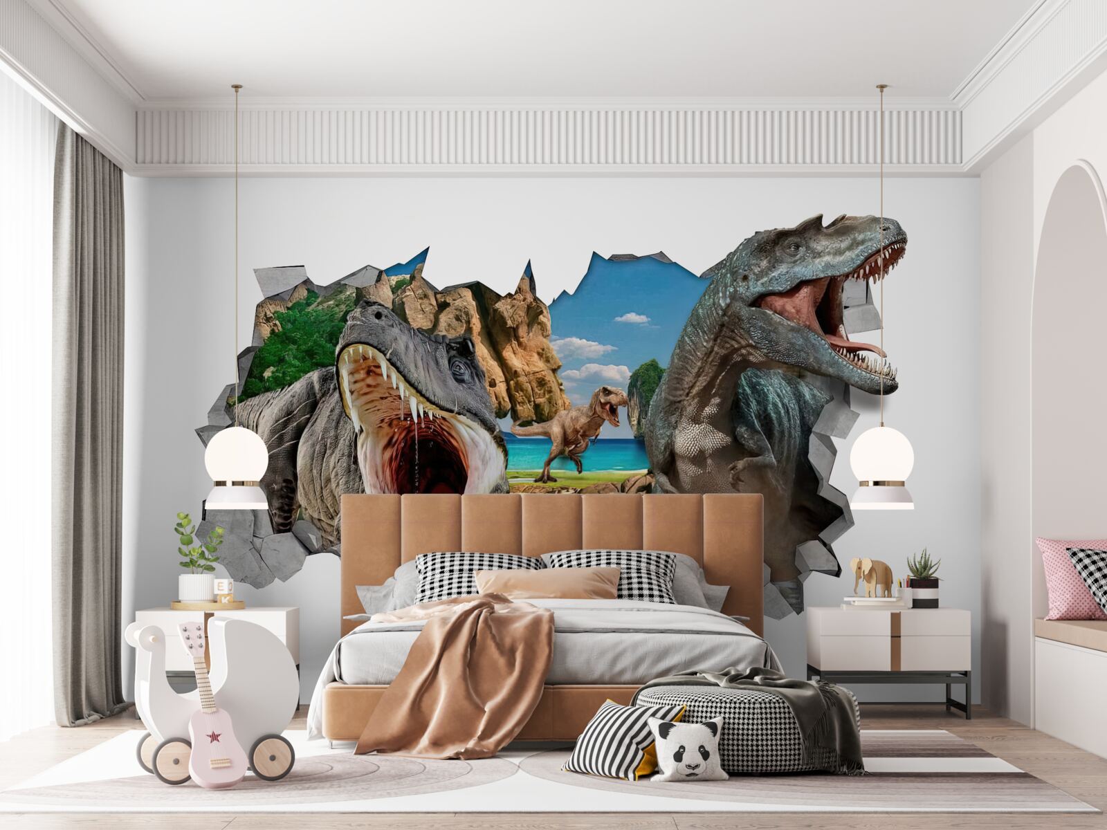 Papier peint figurine, dinosaure et jeux