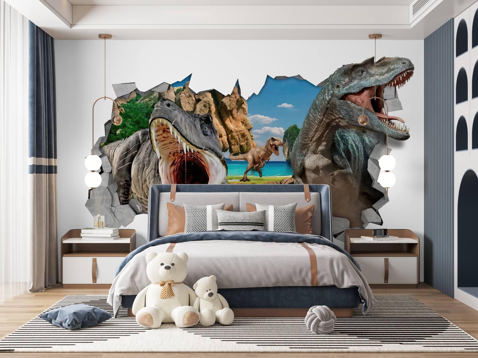 Papier peint figurine, dinosaure et jeux