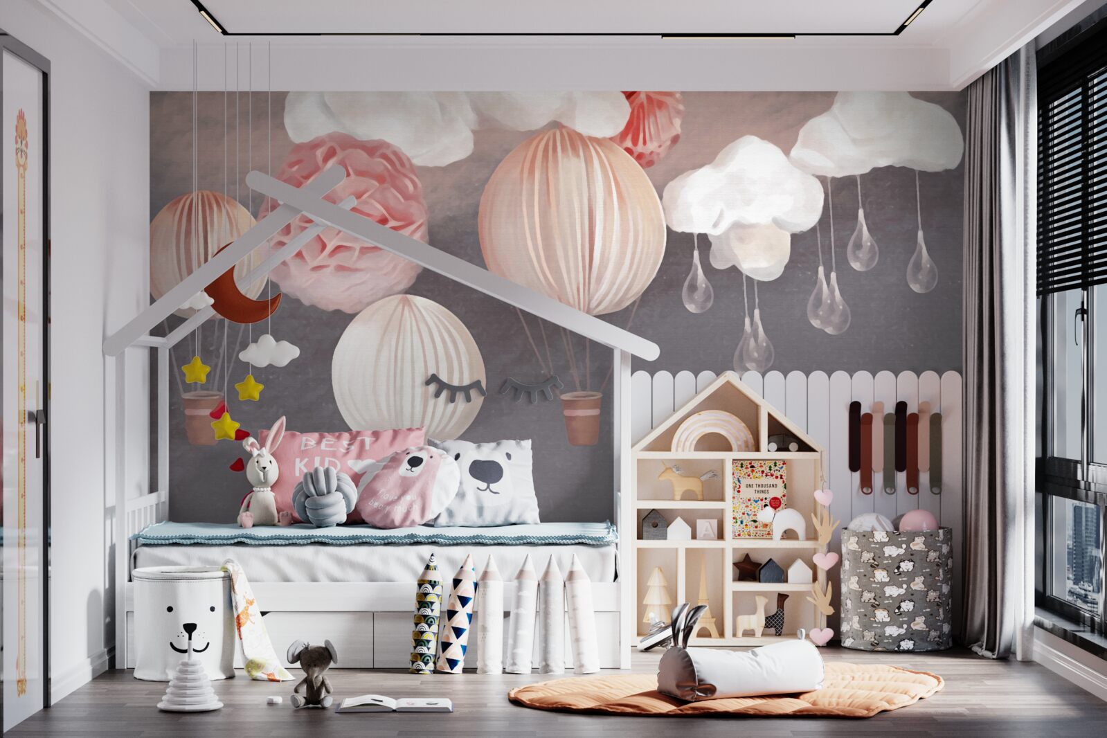 Papier peint boules dans des paniers roses