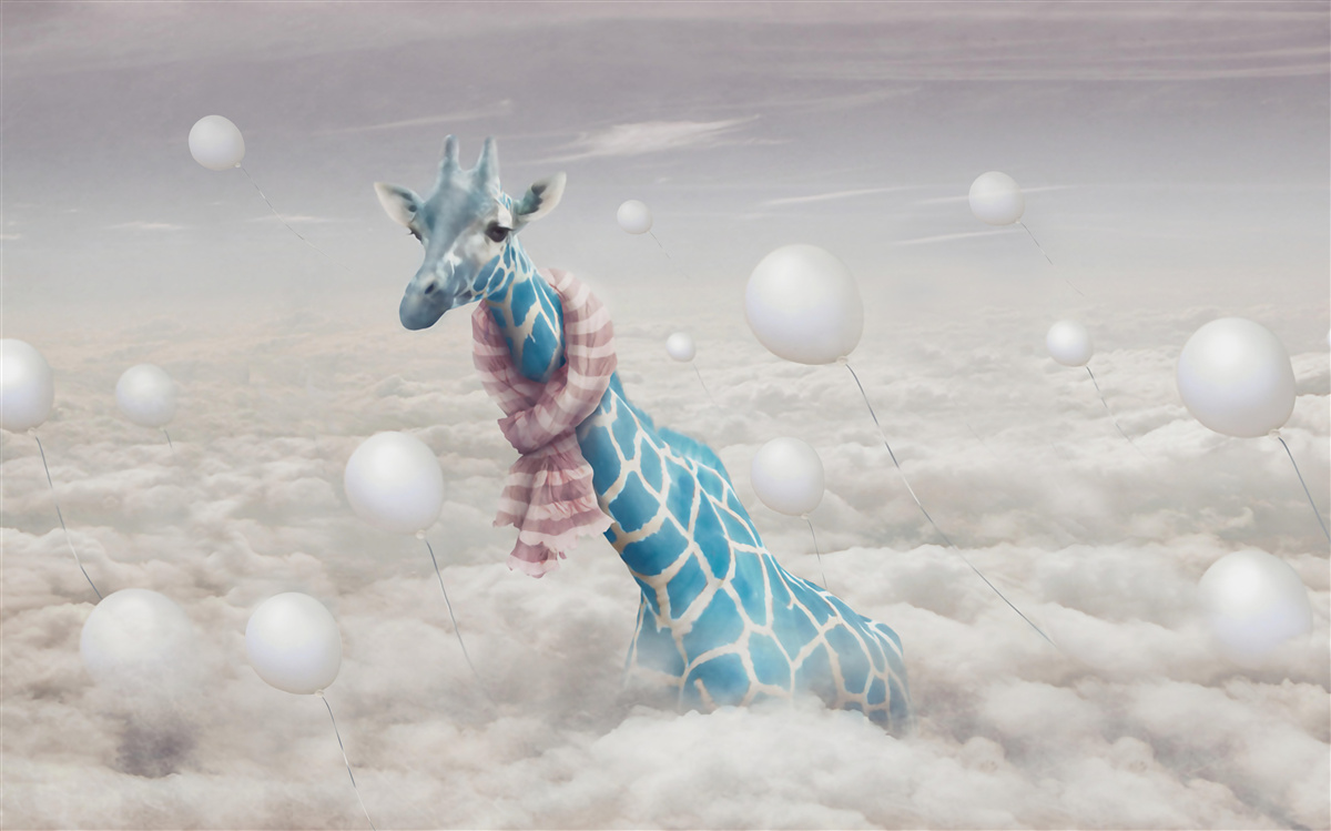 Papier peint girafe bleue