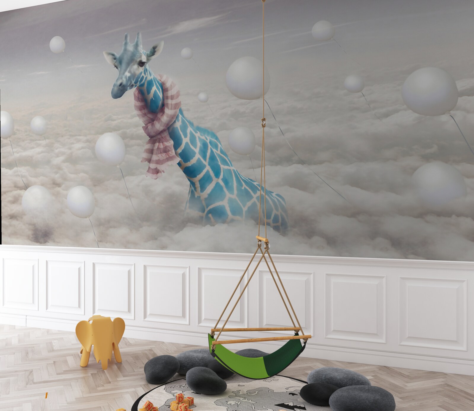 Papier peint girafe bleue