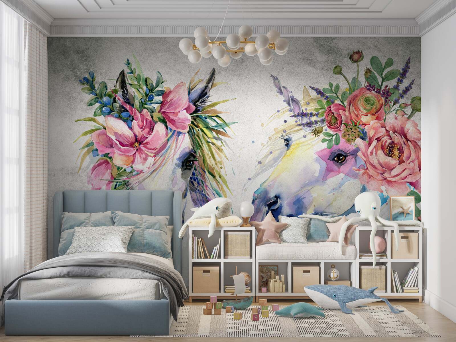 Papier peint fleurs, peintures à l'eau et instruments d'écriture
