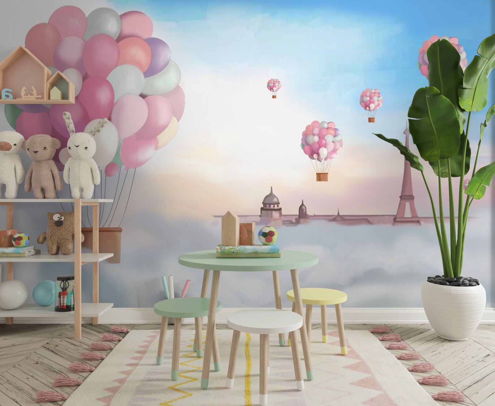 Papier peint roses et couloir