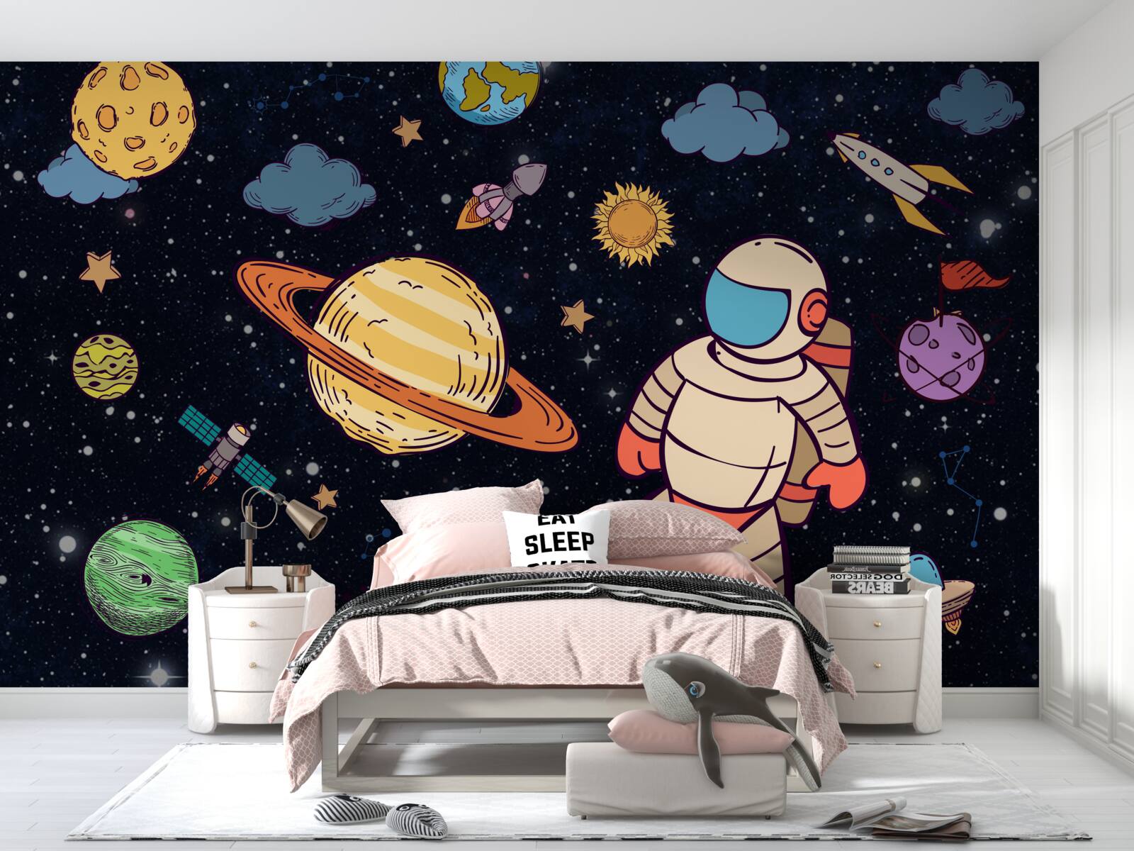 Papier peint astronaute parmi les corps célestes