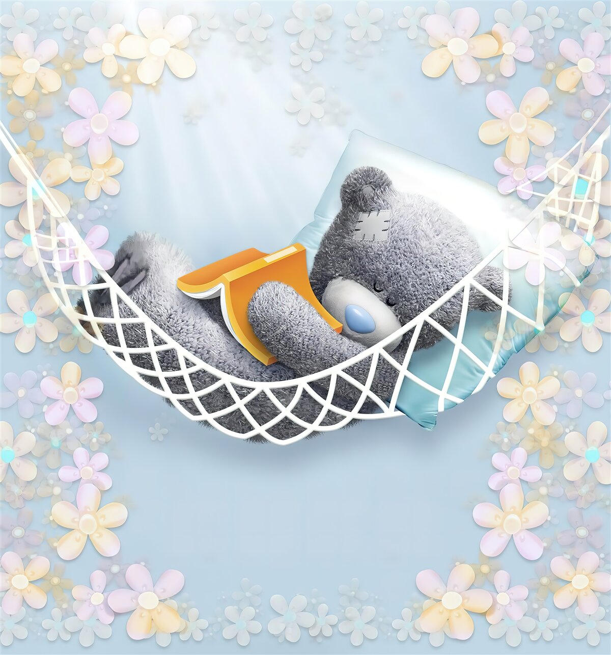 Papier peint ours en peluche assis dans un hamac