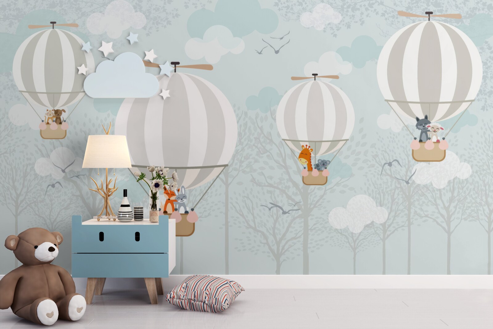 Papier peint ligne d'illustrations relatives à la montgolfière