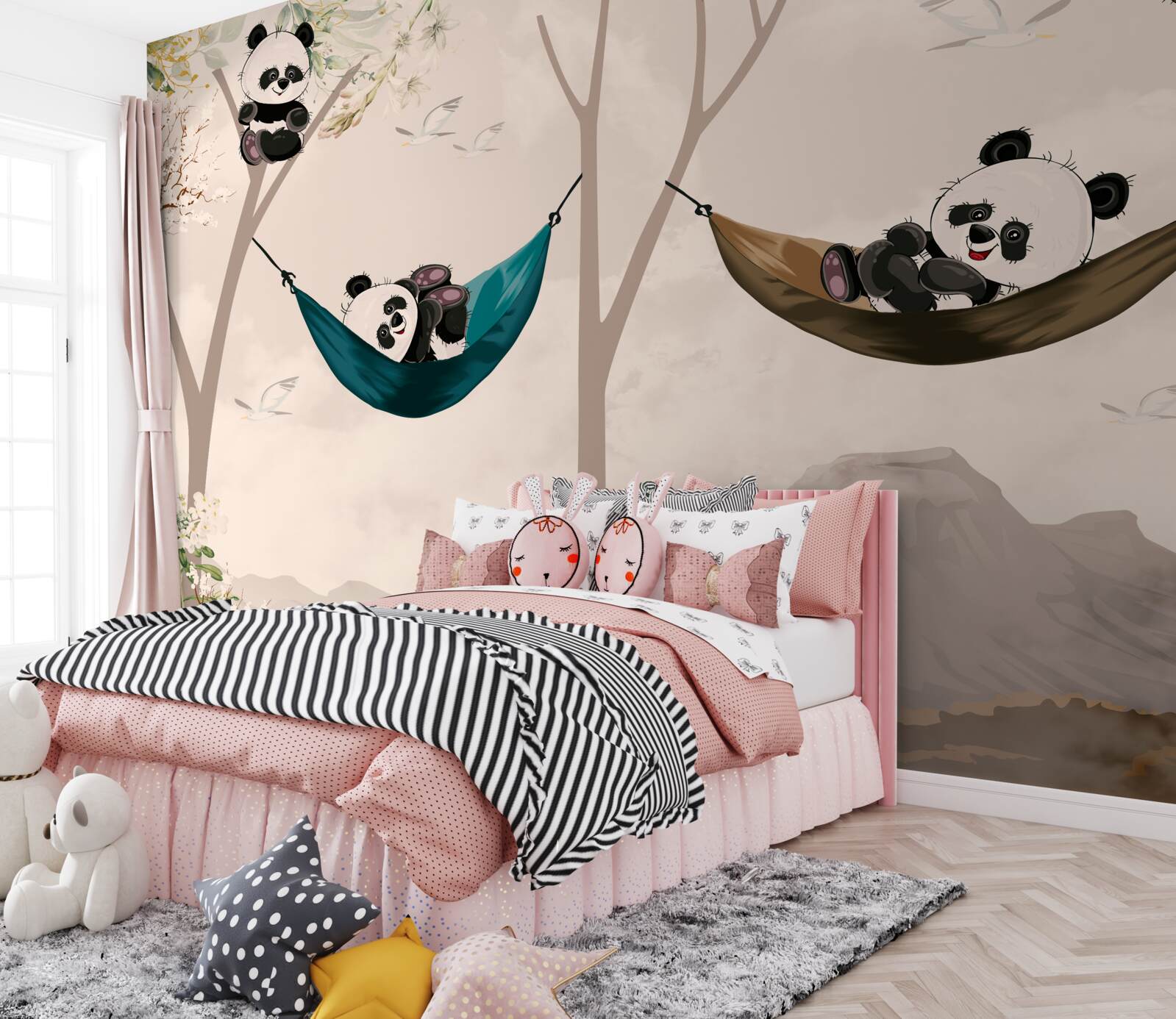 Papier peint des arbres avec des pandas