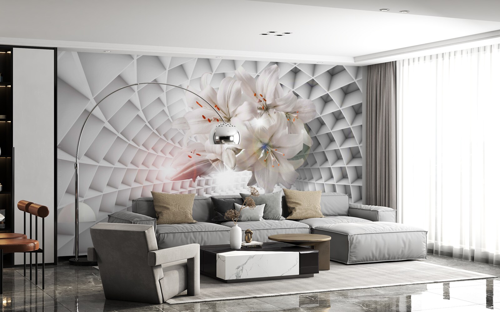 Papier peint le couloir est décoré de lys