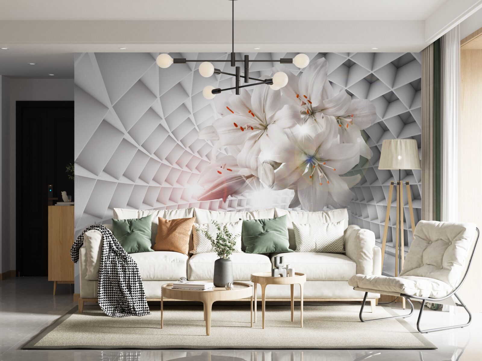 Papier peint le couloir est décoré de lys