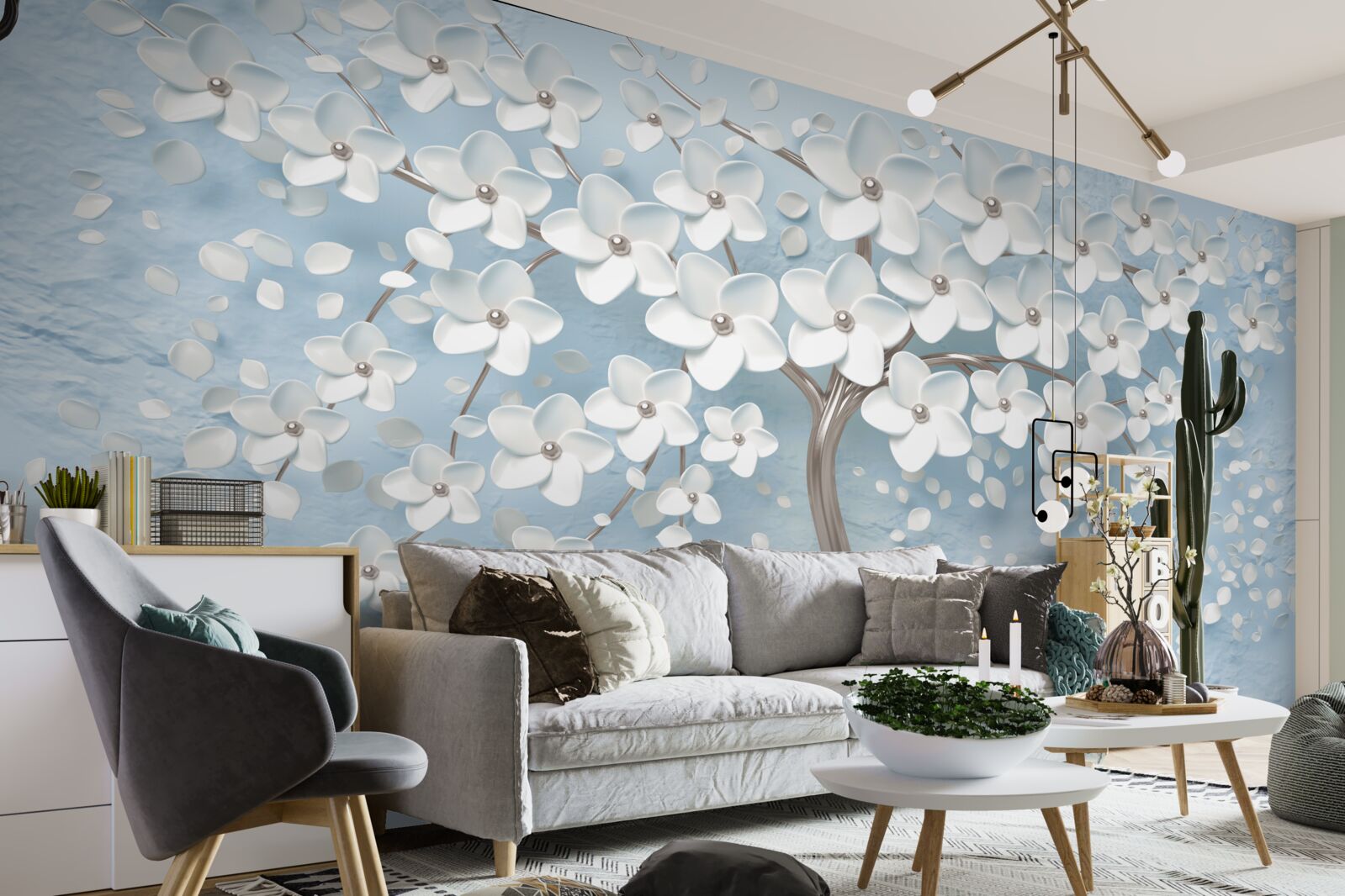Papier peint sur fond de ciel bleu, un arbre