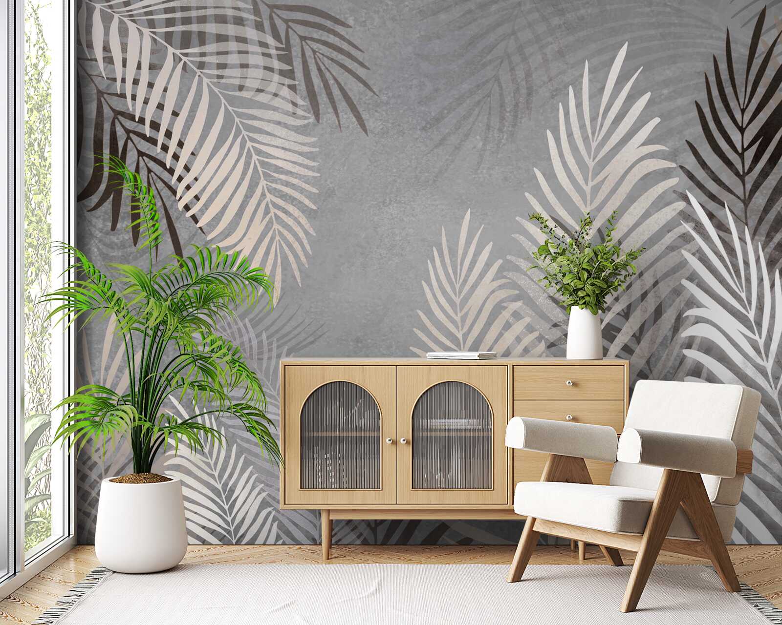Papier peint feuilles exotiques douces