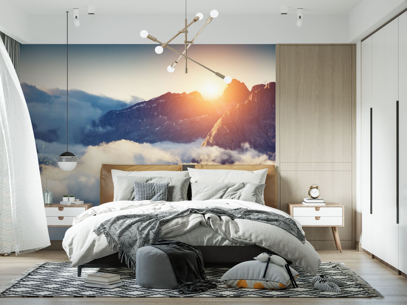 Papier peint coucher de soleil dans un paysage montagneux