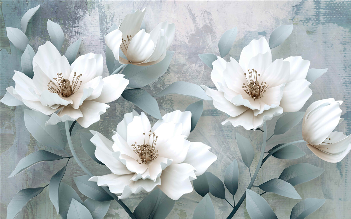 Papier peint boutons de fleurs blancs comme neige
