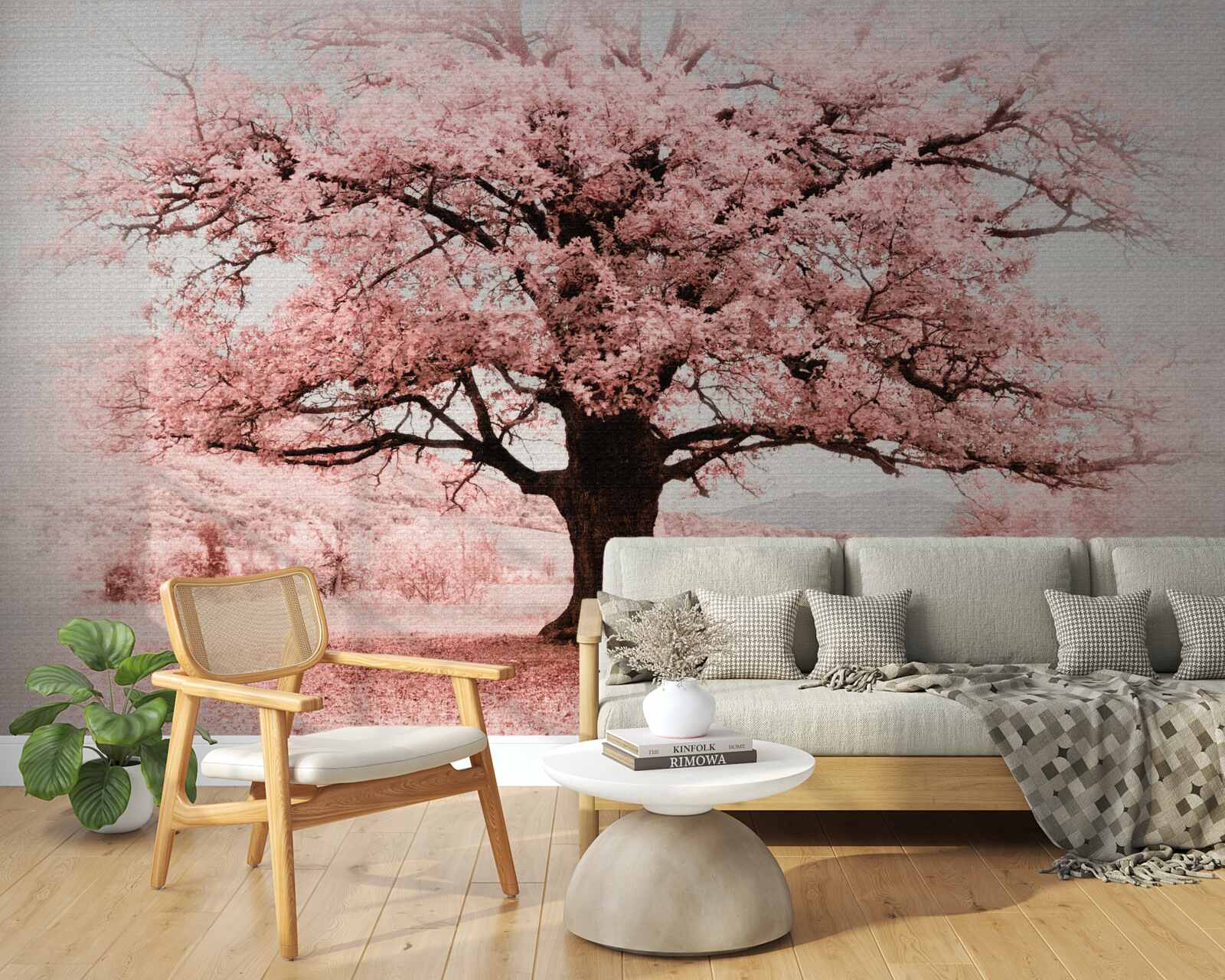 Papier peint le paysage est en nuances de rose