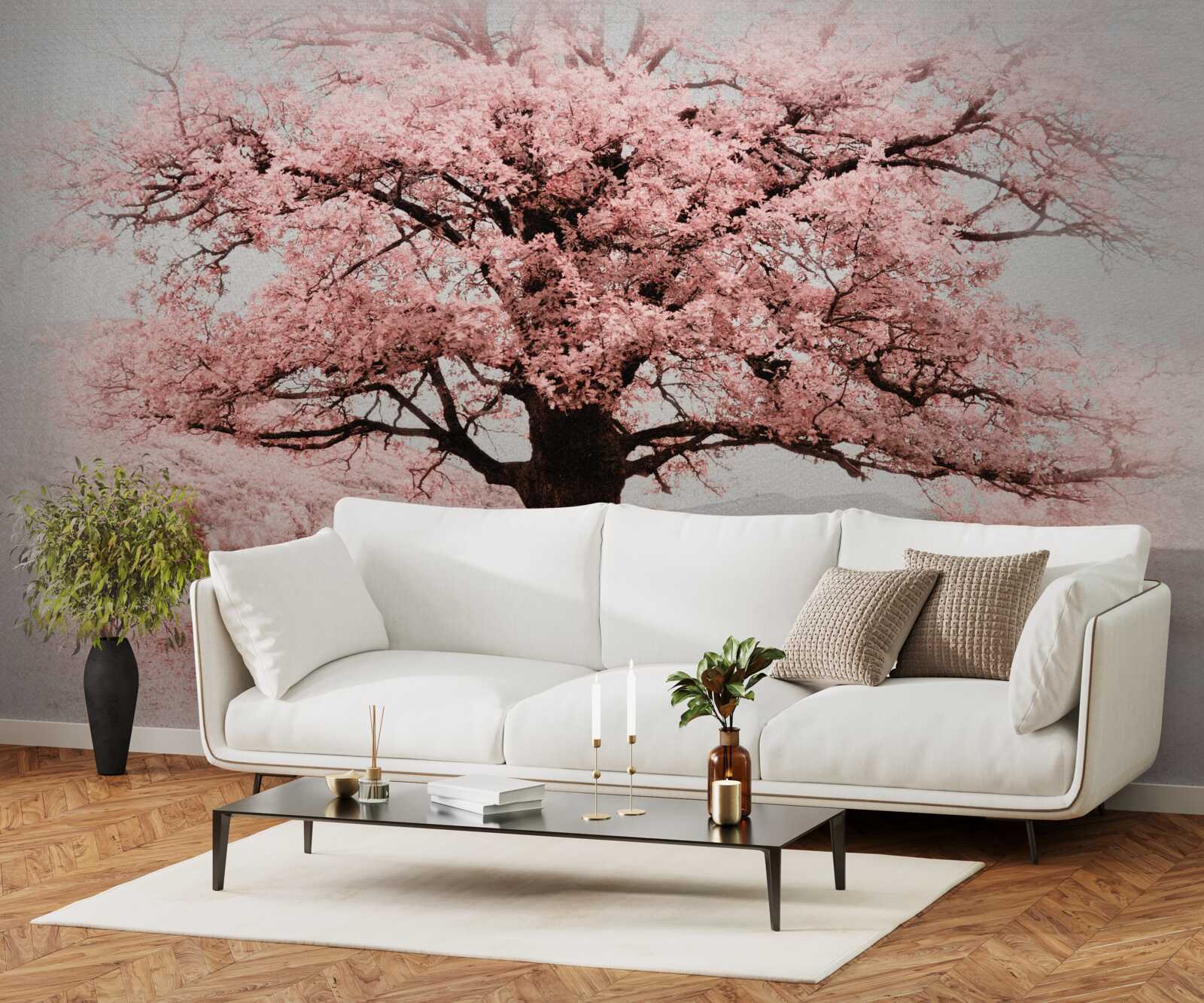 Papier peint le paysage est en nuances de rose