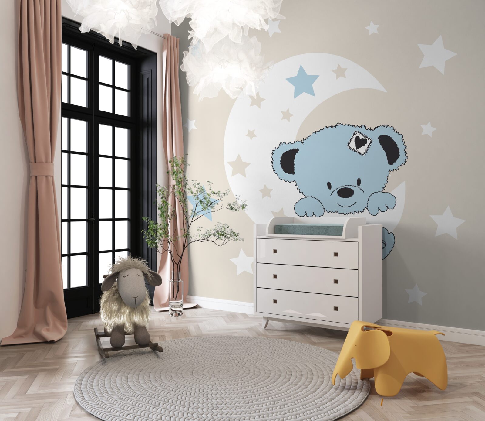 Papier peint petit ours s'accroche à la lune