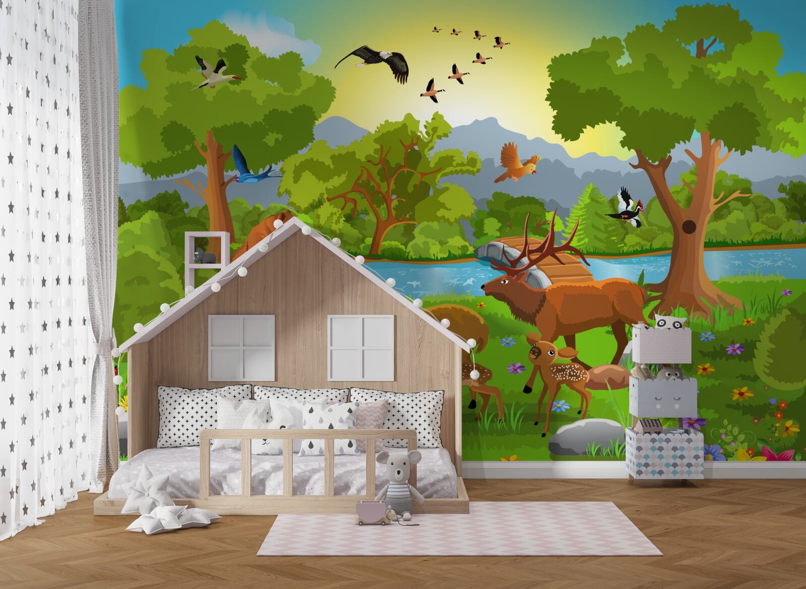 Papier peint une forêt magique avec des habitants