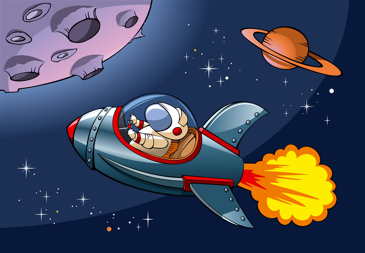 Papier peint un astronaute vole sur un vaisseau spatial