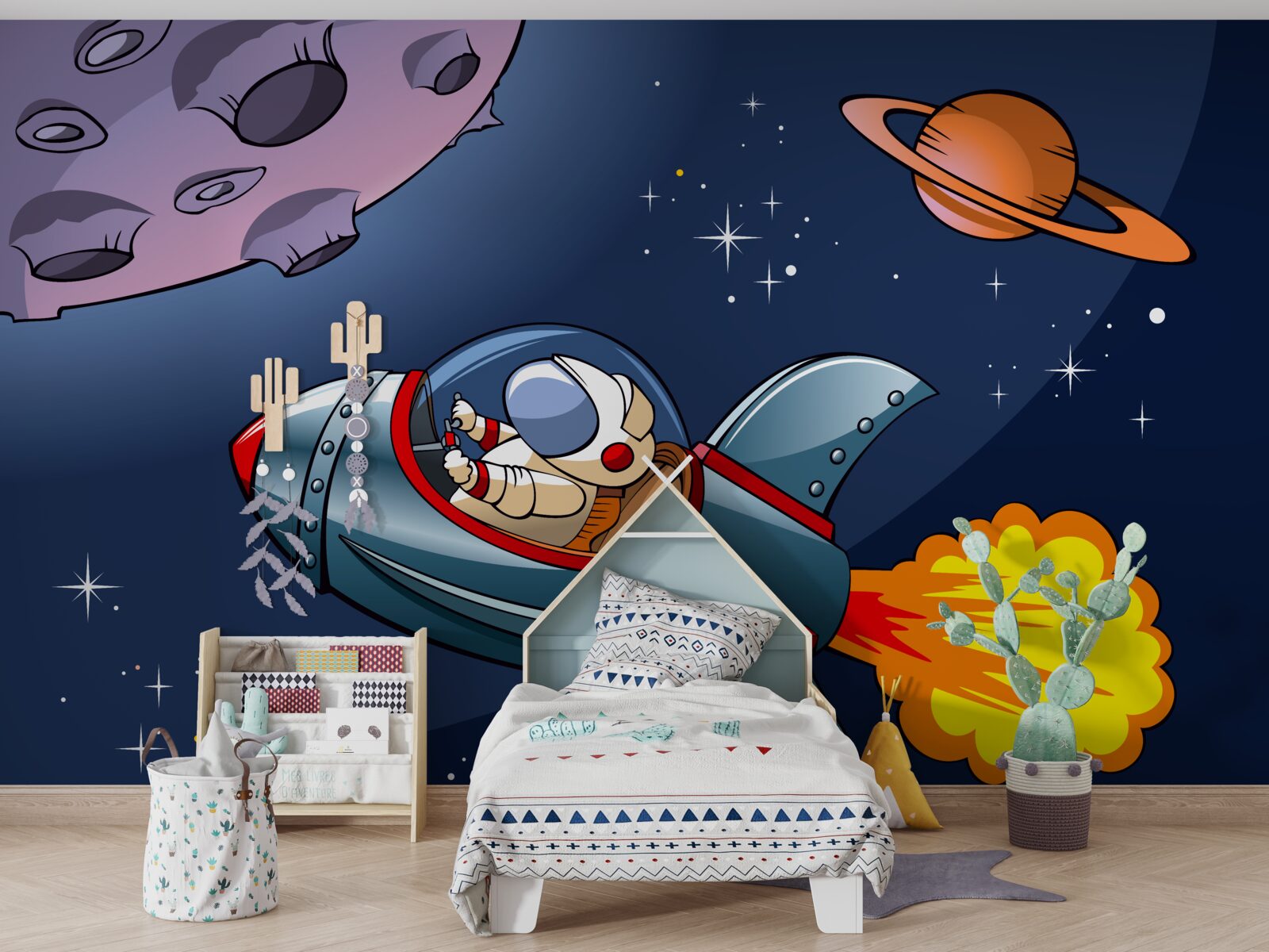 Papier peint un astronaute vole sur un vaisseau spatial