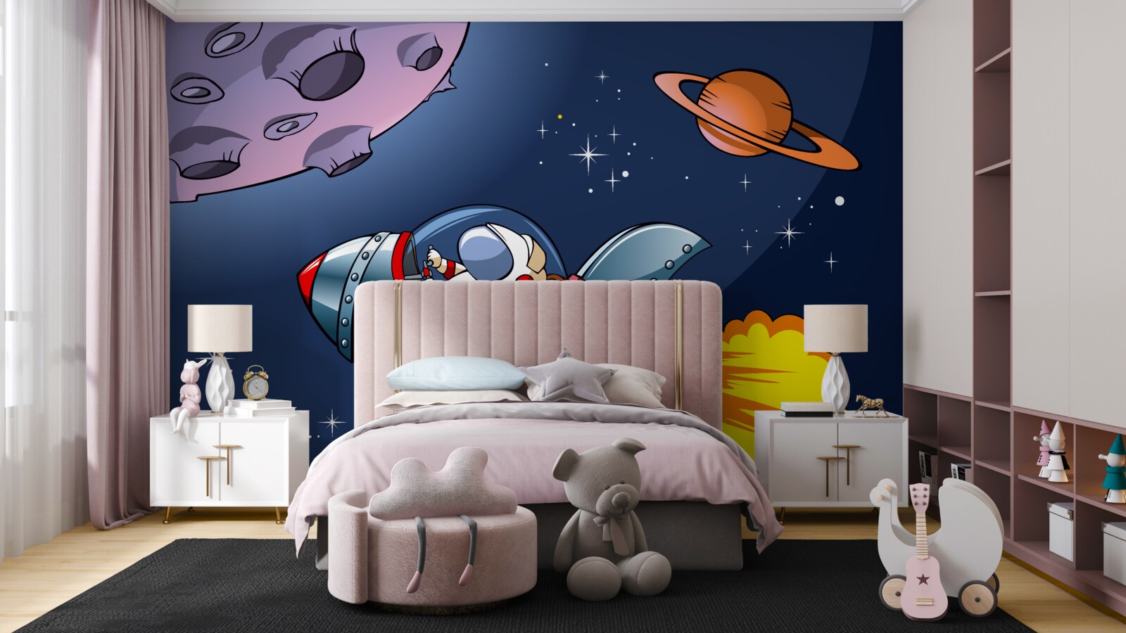Papier peint un astronaute vole sur un vaisseau spatial