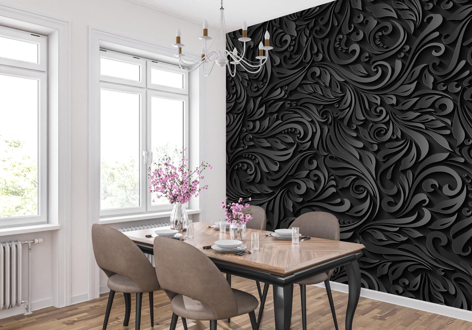 Papier peint motifs texturés en noir et blanc