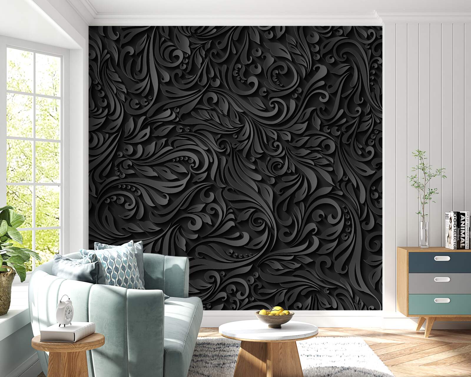 Papier peint motifs texturés en noir et blanc